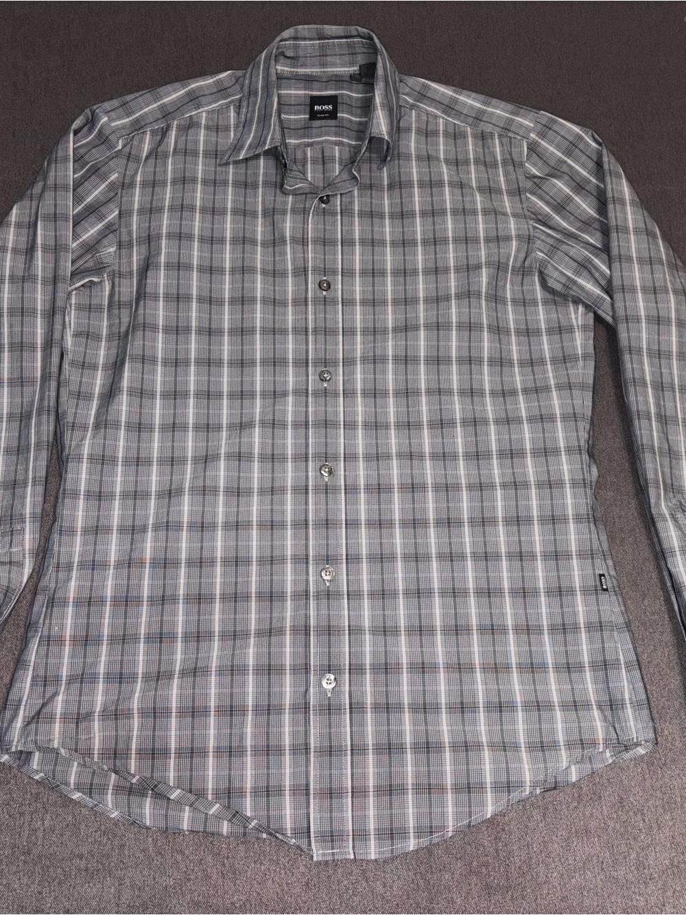 Hugo Boss Gray Plaid Long-Sleeve Dress Shirt Small